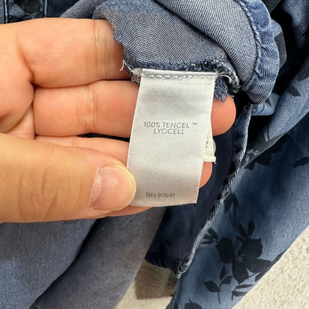 j. jill denim top women small blue floral chambray popover long sleeve oversized - Picture 6 of 8